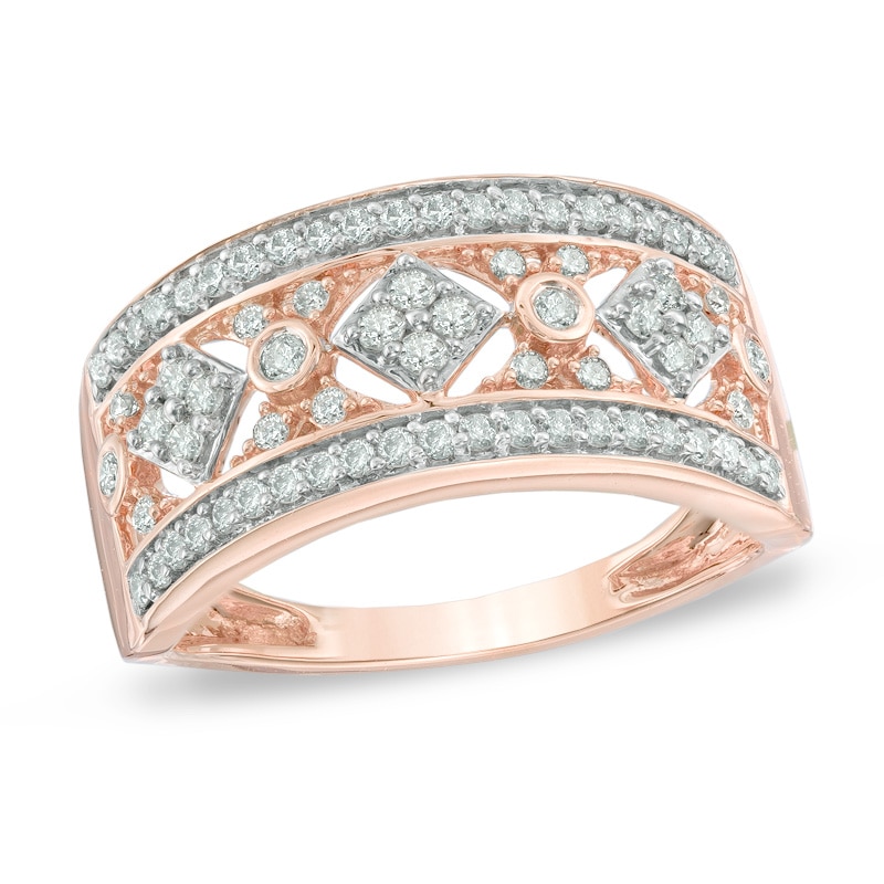 Main Image 1 of 0.50 CT. T.W. Diamond Geometric Pattern Ring in 10K Rose Gold