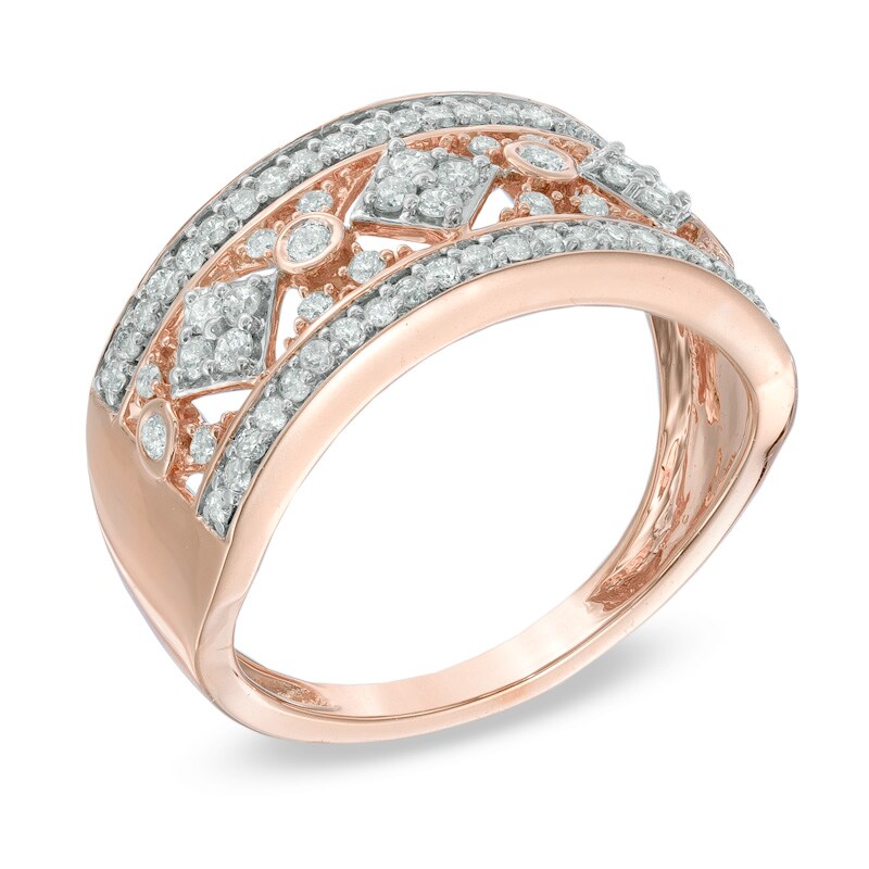 Main Image 2 of 0.50 CT. T.W. Diamond Geometric Pattern Ring in 10K Rose Gold