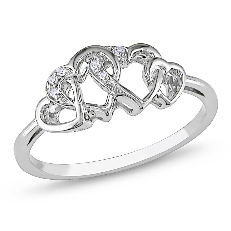 Diamond Accent Interlocking Hearts Ring in 10K White Gold