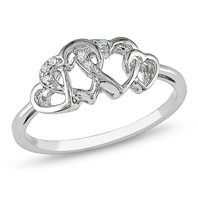 Diamond Accent Interlocking Hearts Ring in 10K White Gold|Peoples Jewellers