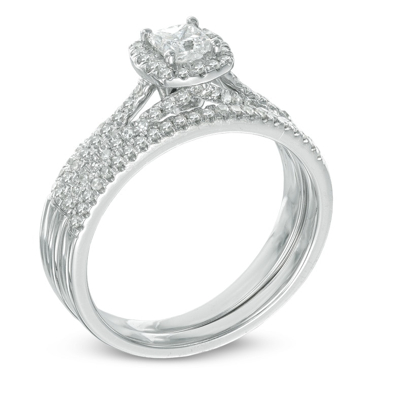 0.70 CT. T.W. Certified Canadian Princess-Cut Diamond Frame Bridal Set in 14K White Gold (I/I2)