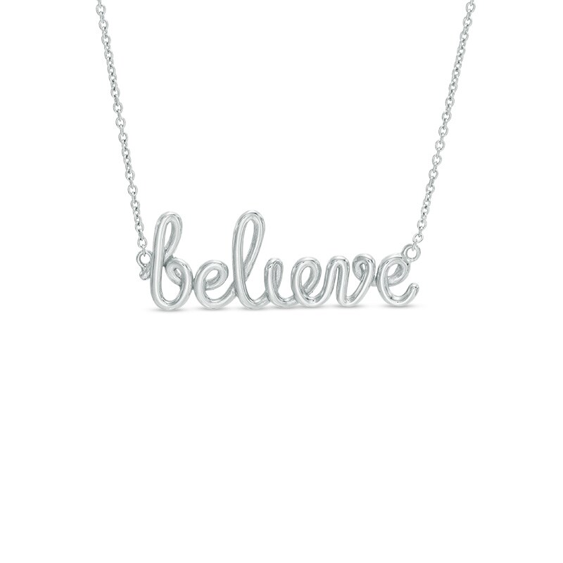 Main Image 1 of Cursive "believe" Necklace in Sterling Silver - 17.5"