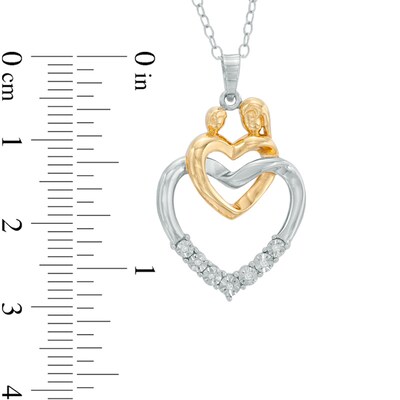 Diamond Accent Motherly Love Double Heart Pendant in Sterling Silver and 14K Gold Plate