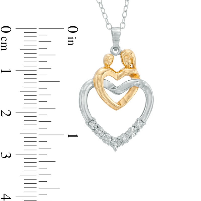 Diamond Accent Motherly Love Double Heart Pendant in Sterling Silver and 14K Gold Plate