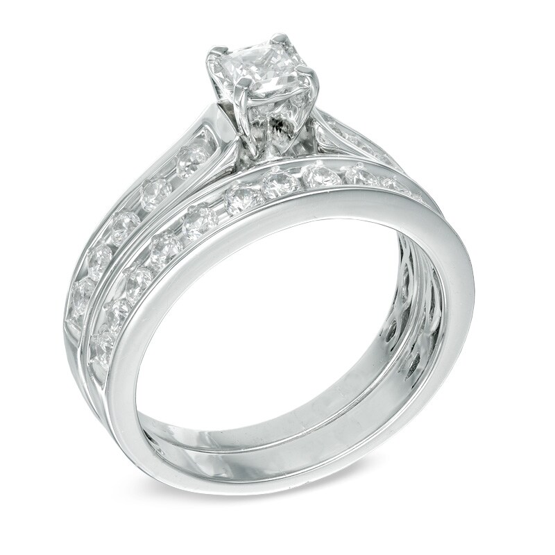 Main Image 2 of 1.00 CT. T.W. Princess-Cut Diamond Bridal Set in 14K White Gold