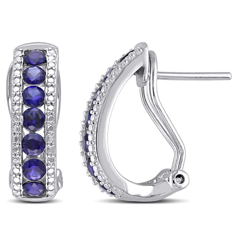 Blue Lab-Created Sapphire Hoop Earrings in Sterling Silver|Peoples Jewellers