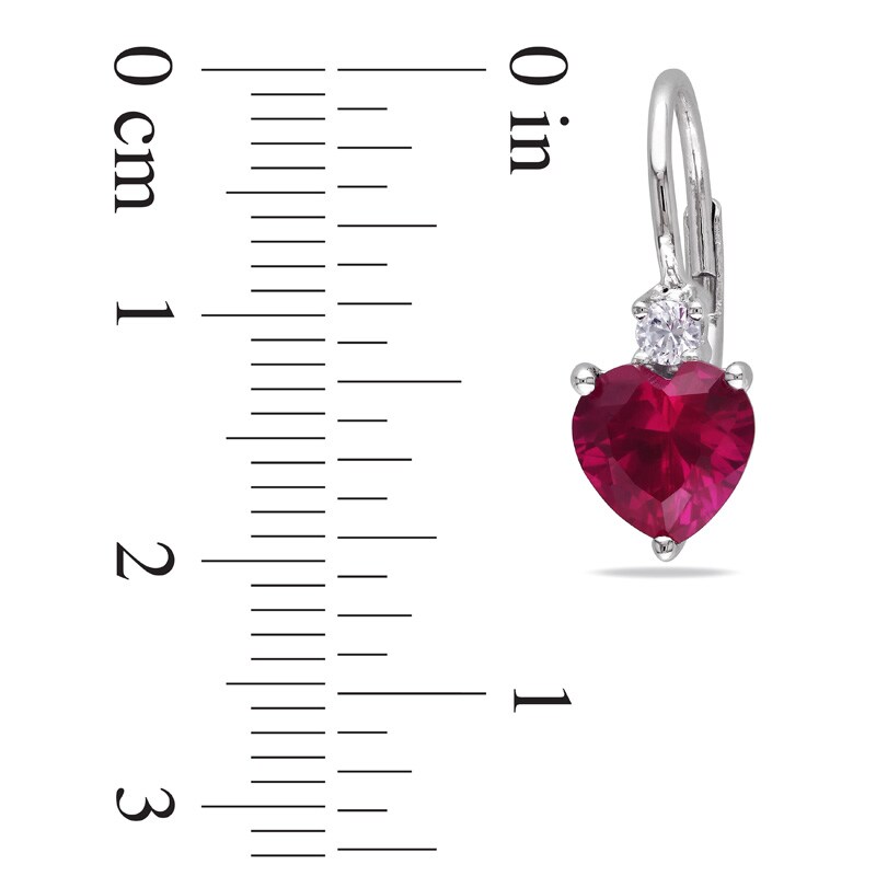 Main Image 2 of 7.0mm Heart-Shaped Lab-Created Ruby and White Lab-Created Sapphire Drop Earrings in Sterling Silver