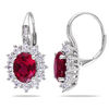 Thumbnail Image 0 of Oval Lab-Created Ruby, White Lab-Created Sapphire and 0.04 CT. T.W. Diamond Frame Drop Earrings in Sterling Silver