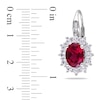 Thumbnail Image 1 of Oval Lab-Created Ruby, White Lab-Created Sapphire and 0.04 CT. T.W. Diamond Frame Drop Earrings in Sterling Silver