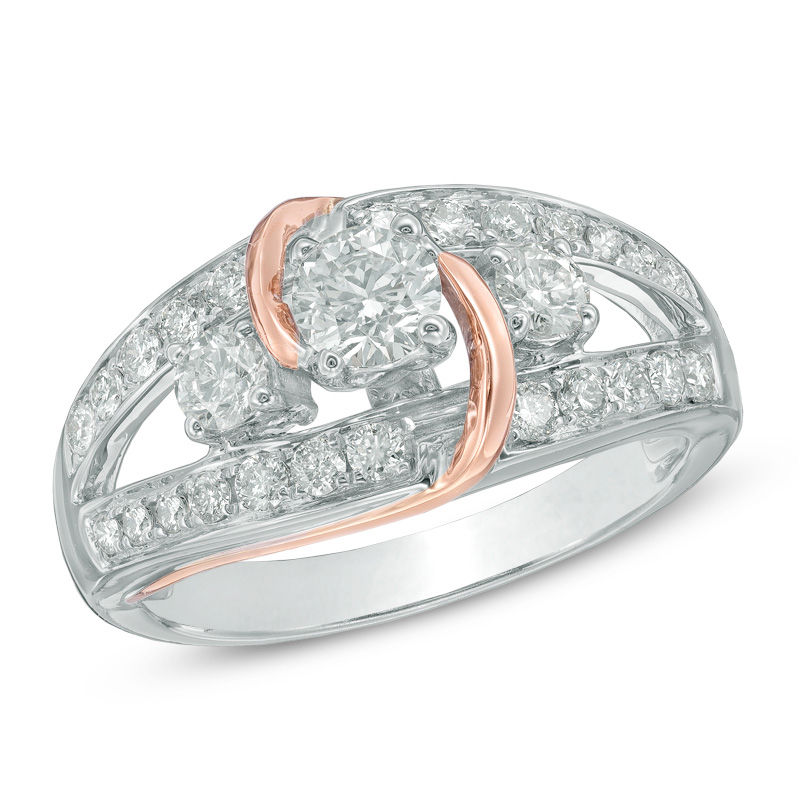 1.00 CT. T.W. Certified Canadian Diamond Three Stone Engagement Ring in 14K Two-Tone Gold (I/I2)