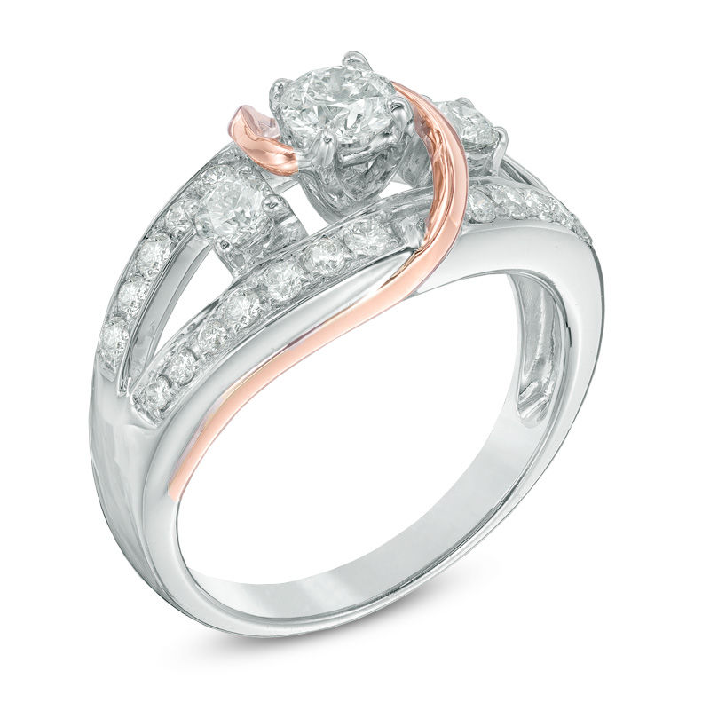 1.00 CT. T.W. Certified Canadian Diamond Three Stone Engagement Ring 14K Two-Tone Gold (I/I2)