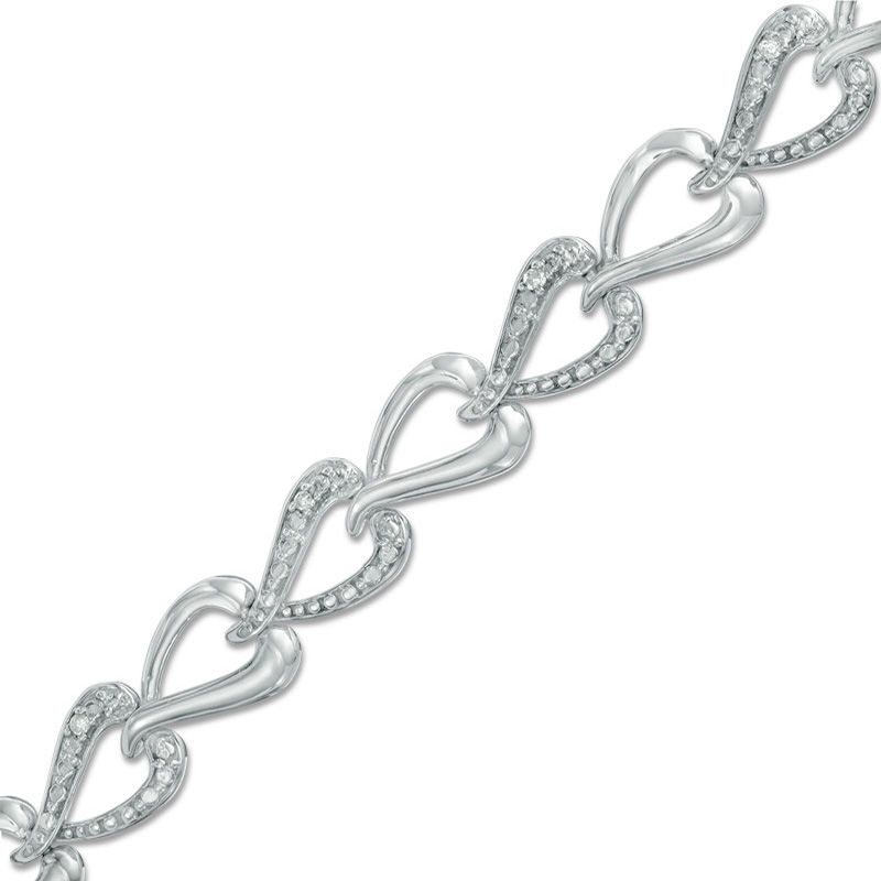 0.05 CT. T.W. Diamond Alternating Link Bracelet in Sterling Silver - 7.25"