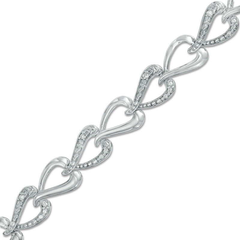 Main Image 1 of 0.05 CT. T.W. Diamond Alternating Link Bracelet in Sterling Silver - 7.25"