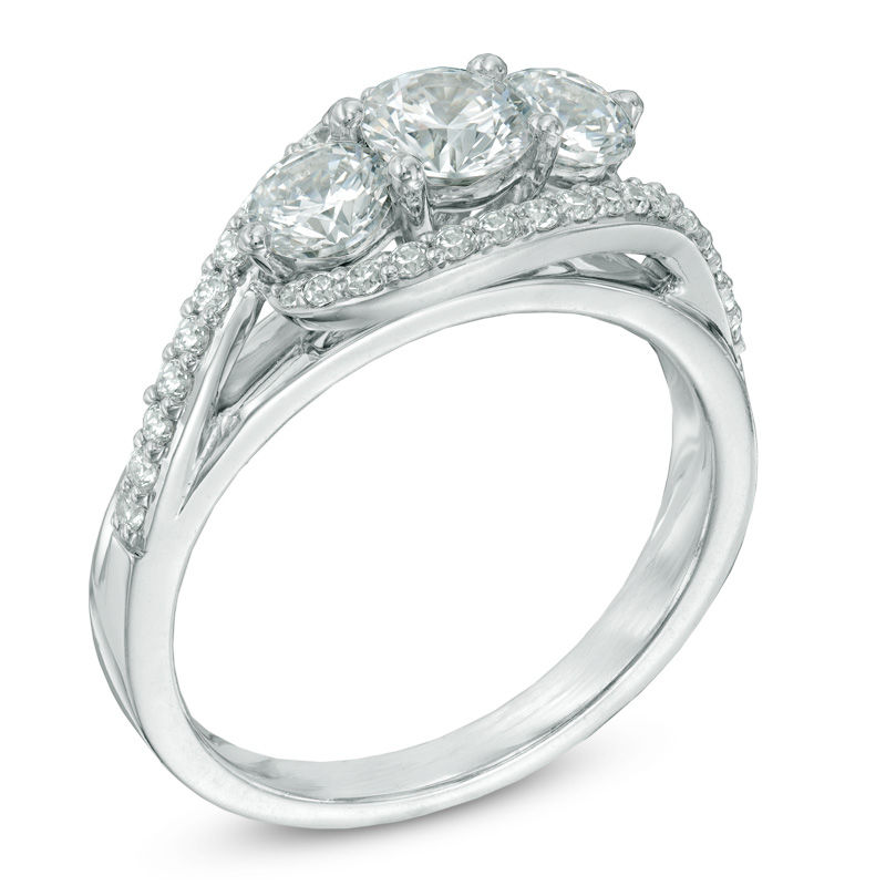 Celebration Canadian Ideal 1.20 CT. T.W. Certified Diamond Three Stone Bypass Ring 14K White Gold (I/I1)