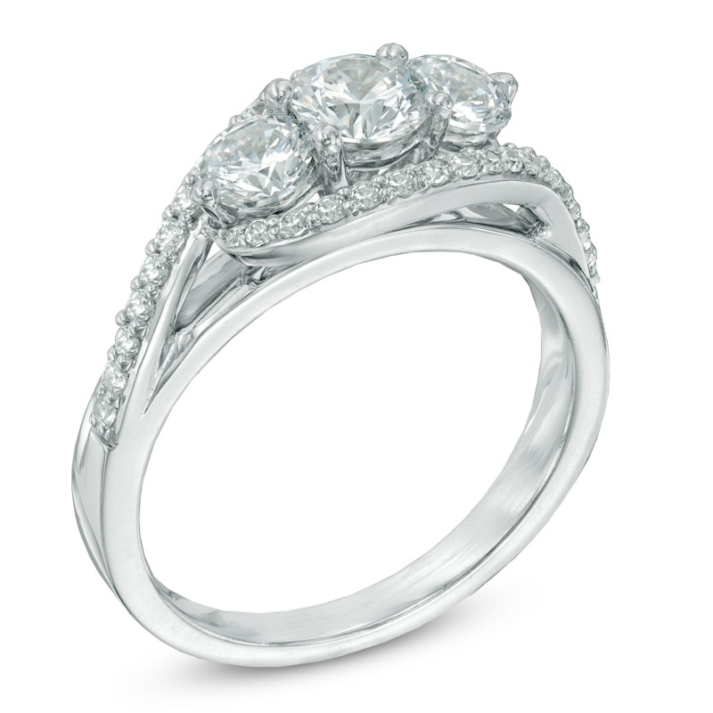 Celebration Canadian Ideal 1.20 CT. T.W. Diamond Three Stone Bypass Ring in 14K White Gold (I/I1)