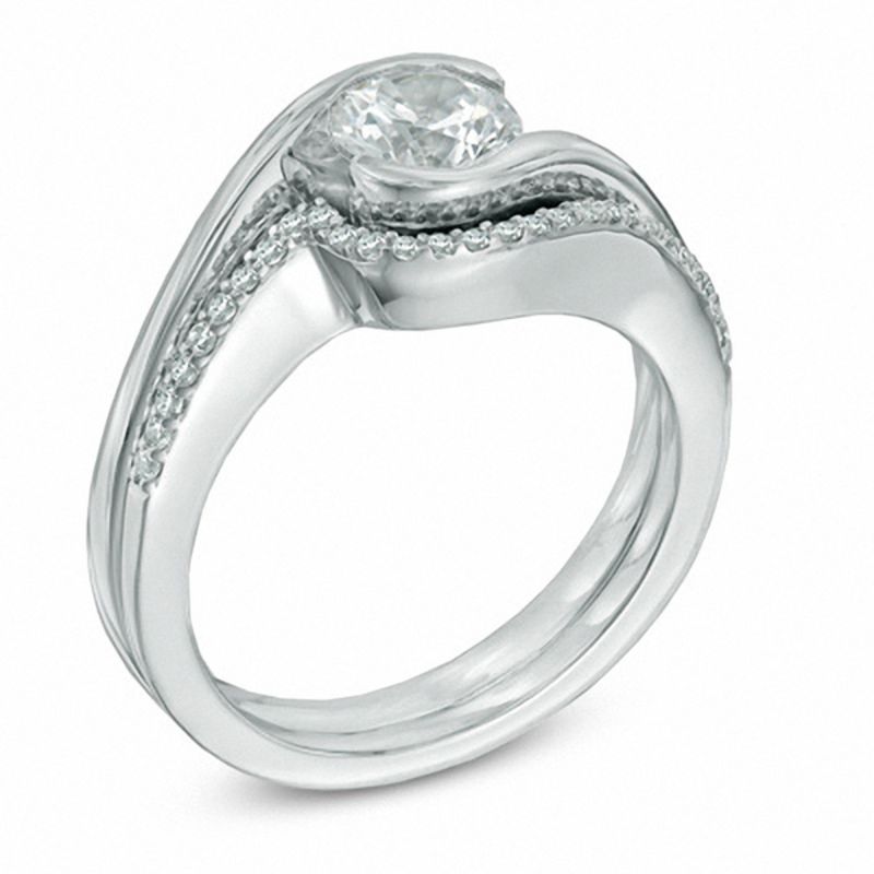 Celebration Canadian Ideal 0.85 CT. T.W. Certified Diamond Swirl Bridal Set in 14K White Gold (I/I1)