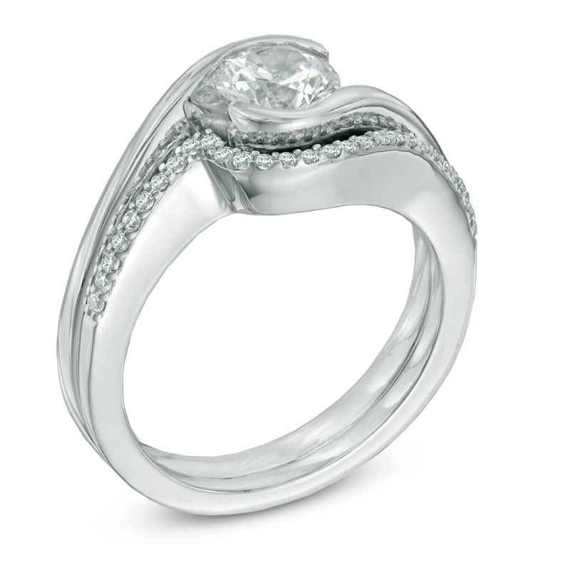 Main Image 2 of Celebration Canadian Ideal 0.85 CT. T.W. Certified Diamond Swirl Bridal Set in 14K White Gold (I/I1)