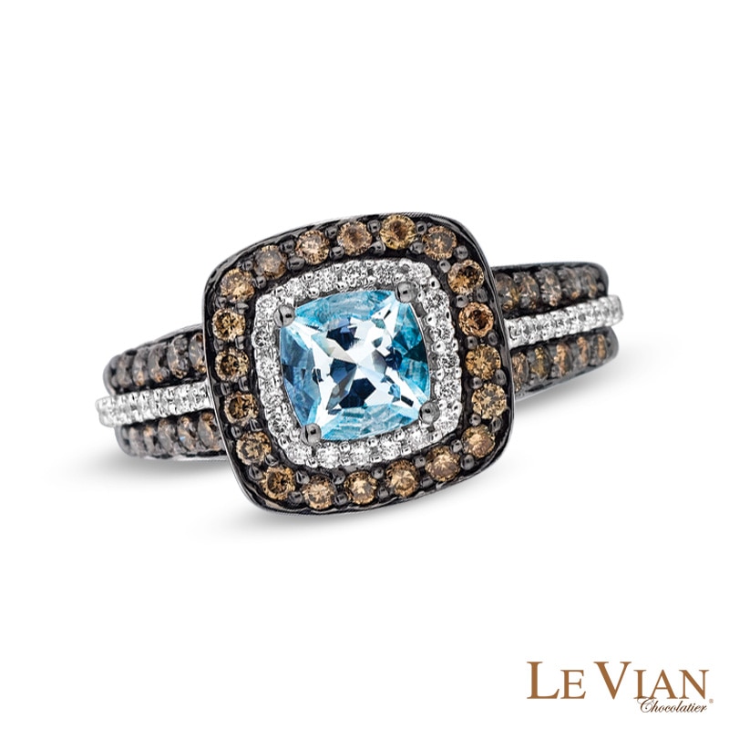 Le Vian® Sea Blue Aquamarine™ and 0.76 CT. T.W. Diamond Ring in 14K Vanilla Gold™