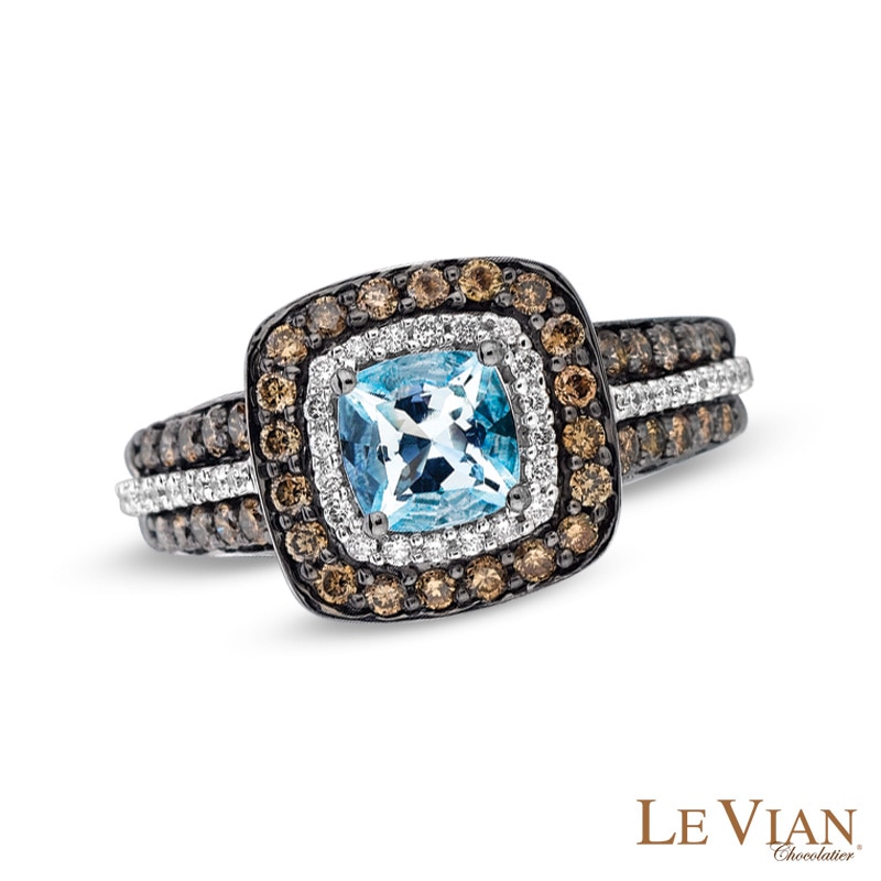 Main Image 1 of Le Vian® Sea Blue Aquamarine™ and 0.76 CT. T.W. Diamond Ring in 14K Vanilla Gold™