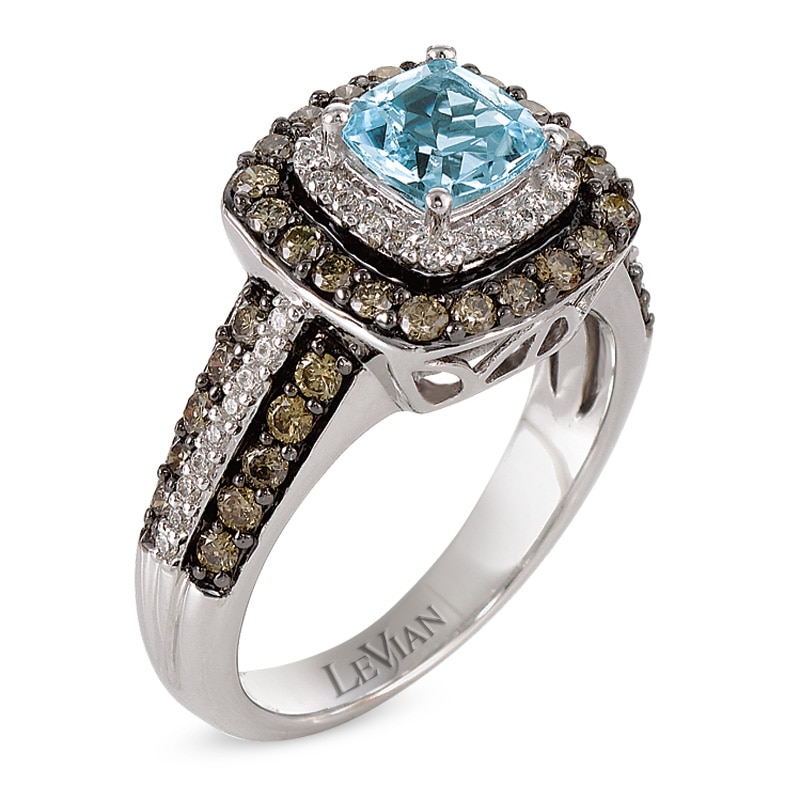 Main Image 2 of Le Vian® Sea Blue Aquamarine™ and 0.76 CT. T.W. Diamond Ring in 14K Vanilla Gold™