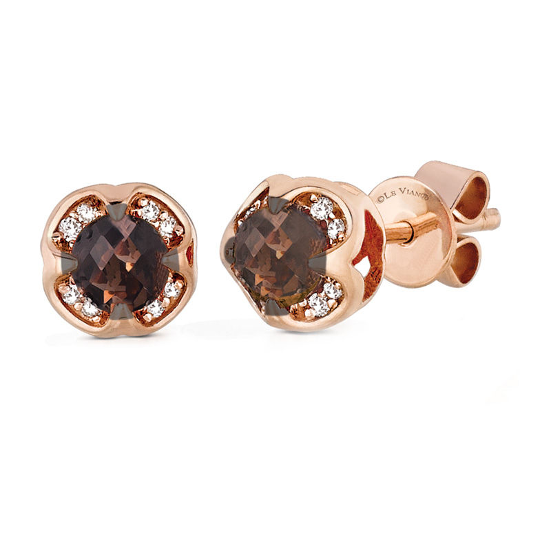 Le VianÂ® Chocolate Quartzâ¢ and Diamond Accent Stud Earrings in 14K Strawberry Goldâ¢