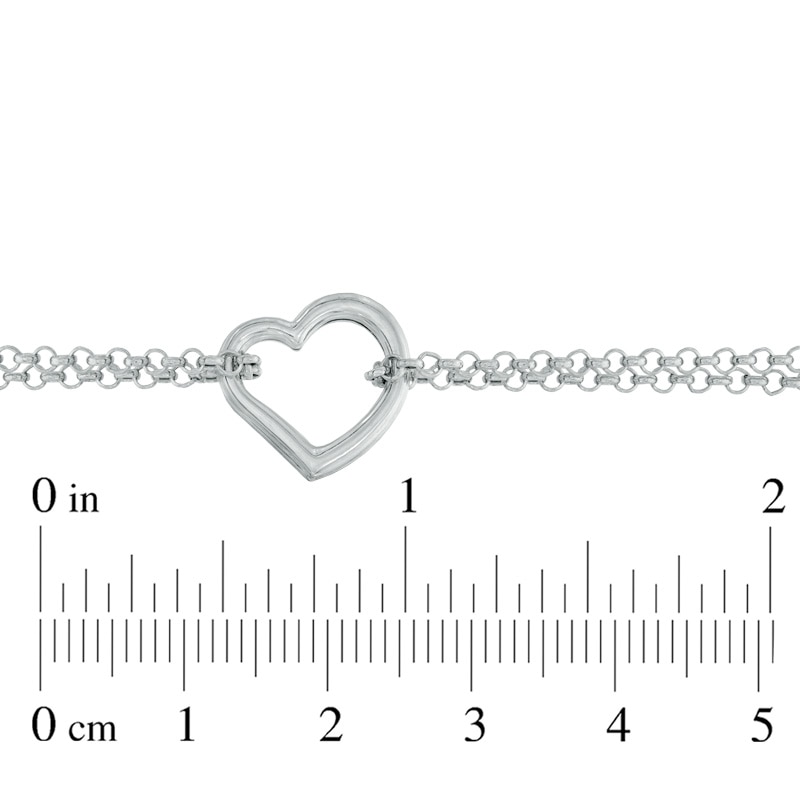 Double Chain Heart Anklet in 14K White Gold - 10"