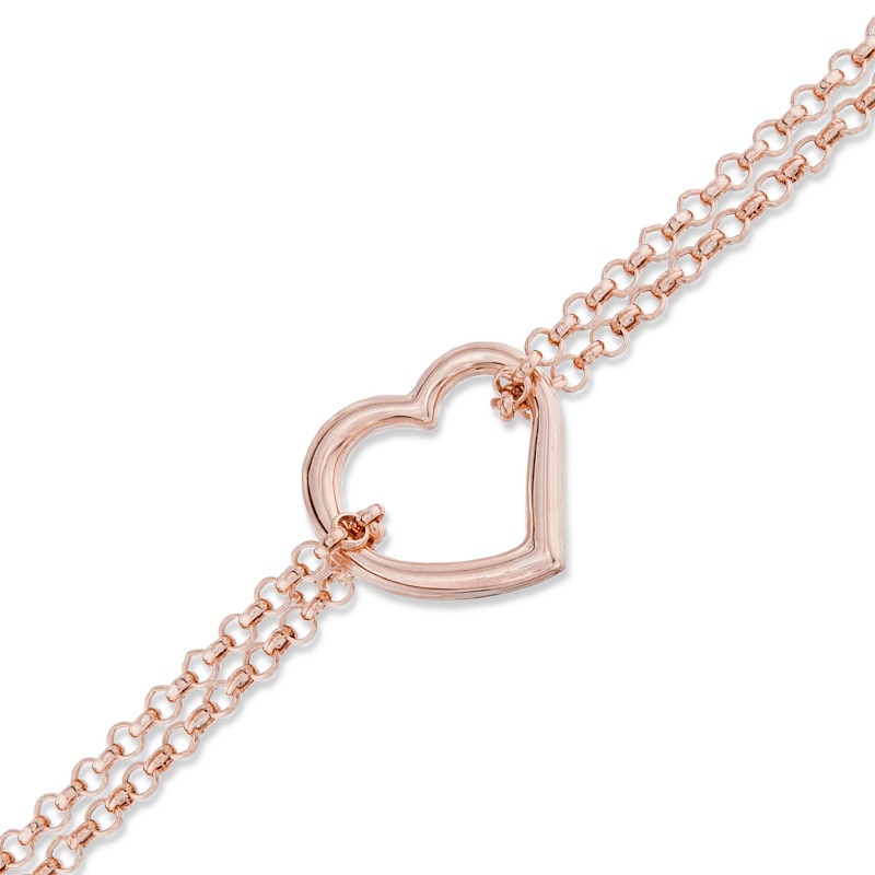 Main Image 1 of Double Chain Heart Anklet in 14K Rose Gold - 10"