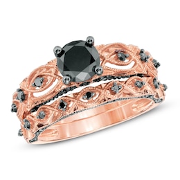 1.39 CT. T.W. Black Vintage-Style Bridal Set in 10K Rose Gold