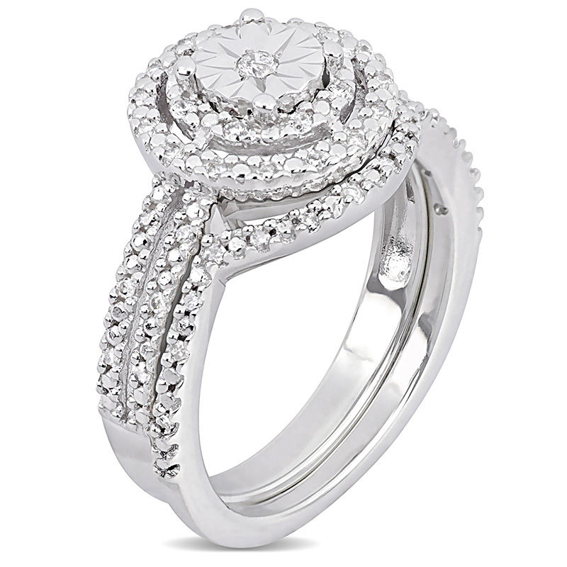 0.24 CT. T.W. Diamond Medallion Cluster Bridal Set Sterling Silver
