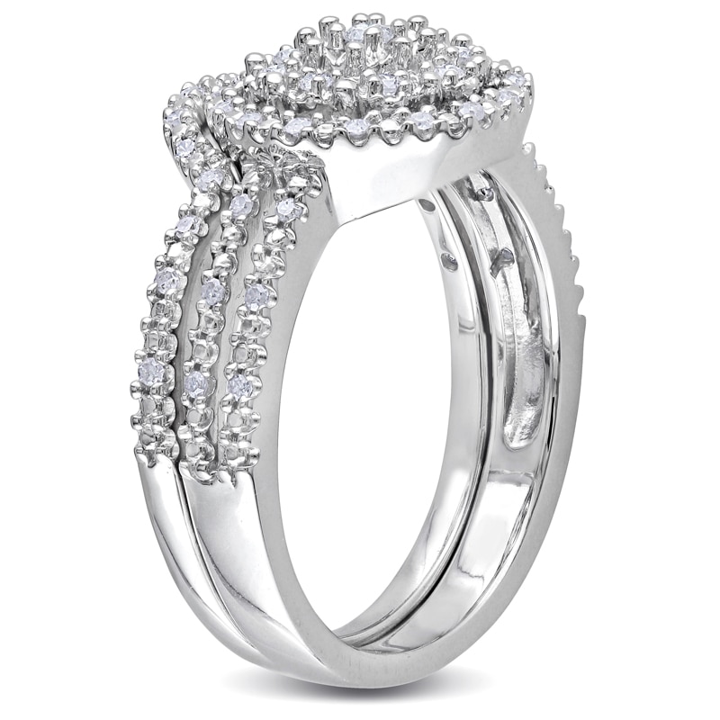 Main Image 2 of 0.24 CT. T.W. Diamond Medallion Cluster Bridal Set in Sterling Silver
