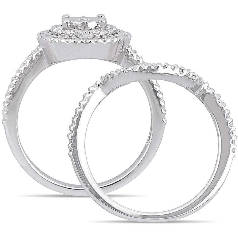 0.24 CT. T.W. Diamond Medallion Cluster Bridal Set Sterling Silver