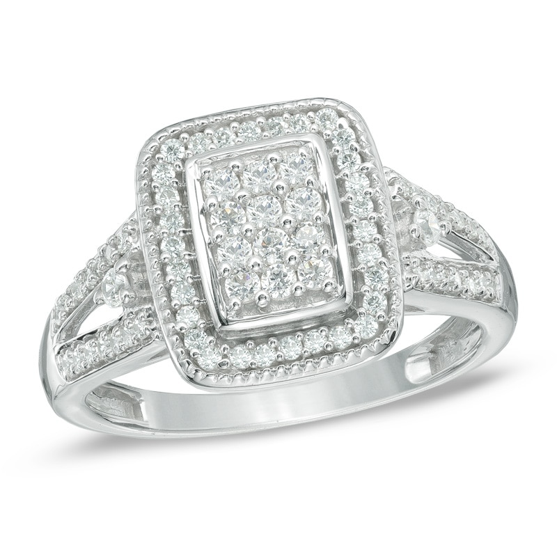 0.50 CT. T.W. Composite Diamond Rectangular Frame Ring in 10K White Gold|Peoples Jewellers