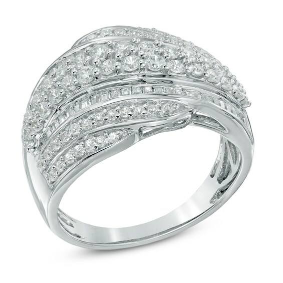 1.00 CT. T.W. Diamond Layered Wave Band in 10K Gold
