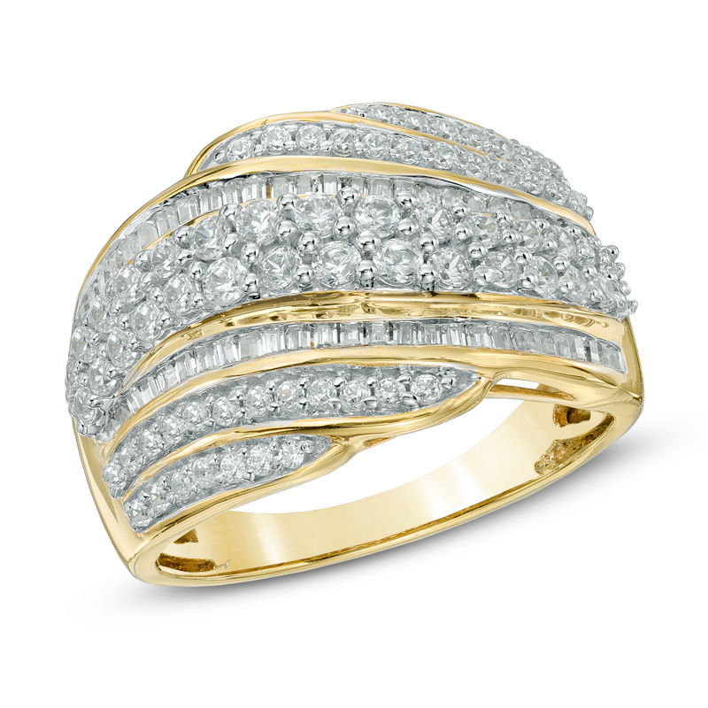 Main Image 1 of 1.00 CT. T.W. Diamond Layered Wave Band in 10K Gold