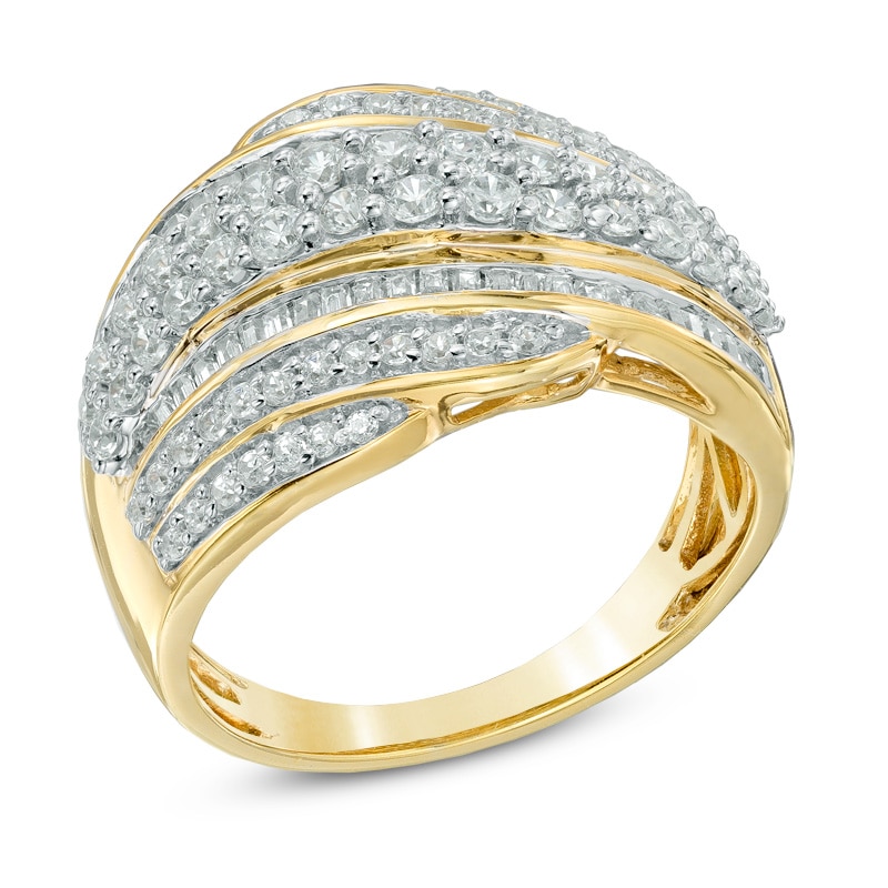 Main Image 2 of 1.00 CT. T.W. Diamond Layered Wave Band in 10K Gold