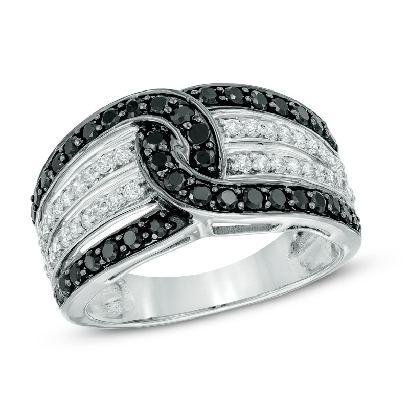 1.00 CT. T.W. Enhanced Black and White Diamond Knot Ring in Sterling Silver|Peoples Jewellers