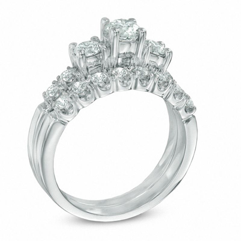 1.50 CT. T.W. Certified Canadian Diamond Three Stone Bridal Set in 14K White Gold (I/I1)|Peoples Jewellers