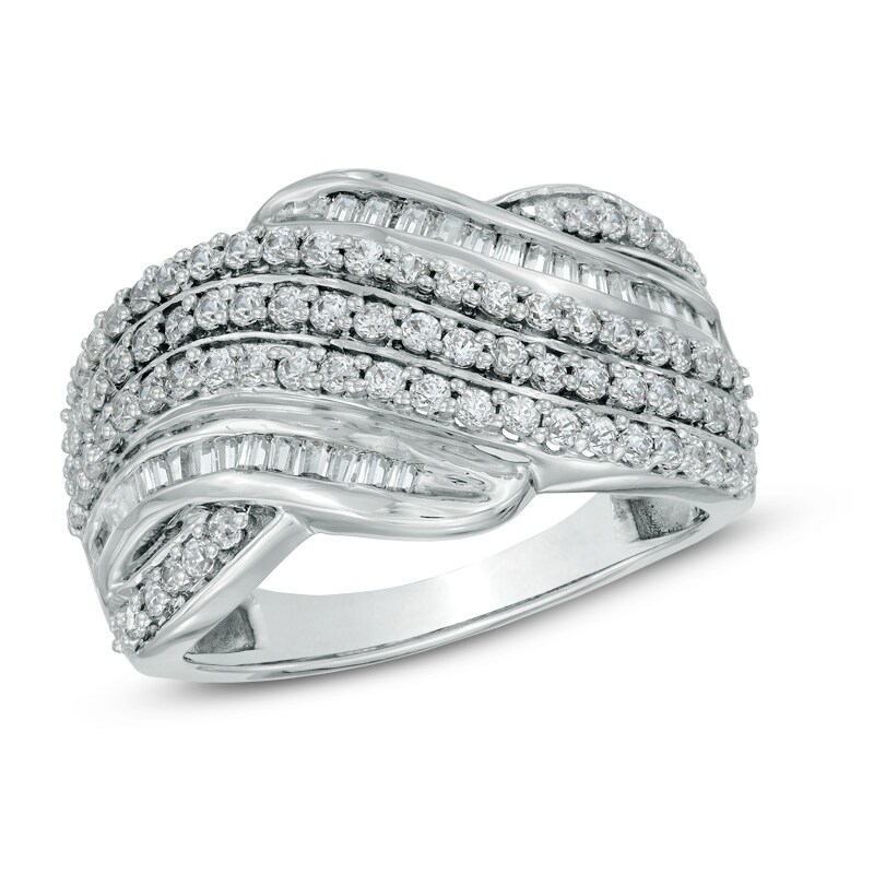 Main Image 1 of 1.00 CT. T.W. Diamond Layered Wave Band in 10K White Gold