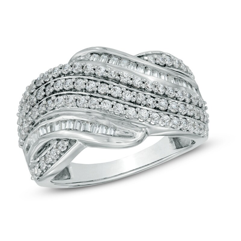 1.00 CT. T.W. Diamond Layered Wave Band in 10K White Gold