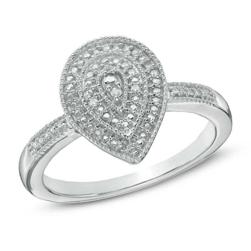 Diamond Accent Vintage Style Pear Shaped Ring in Sterling Silver