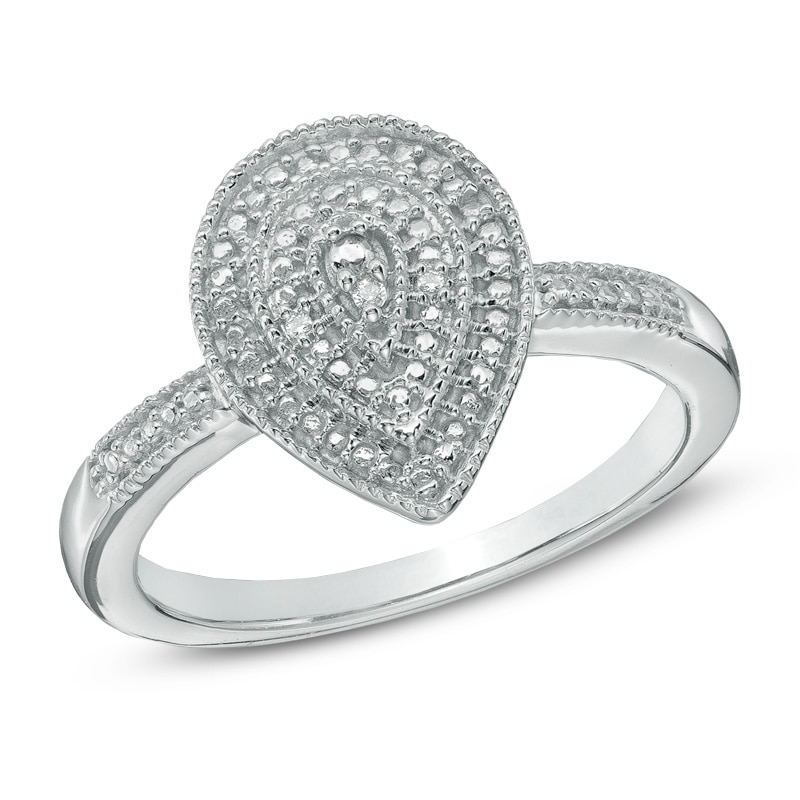 Diamond Accent Vintage-Style Pear-Shaped Ring in Sterling Silver