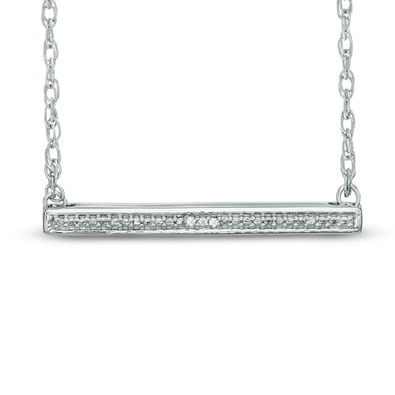 Main Image 1 of Diamond Accent Sideways Bar Necklace in Sterling Silver - 17"