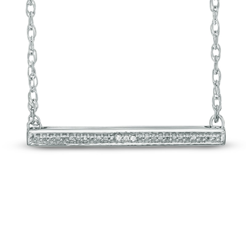 Diamond Accent Sideways Bar Necklace in Sterling Silver - 17"|Peoples Jewellers