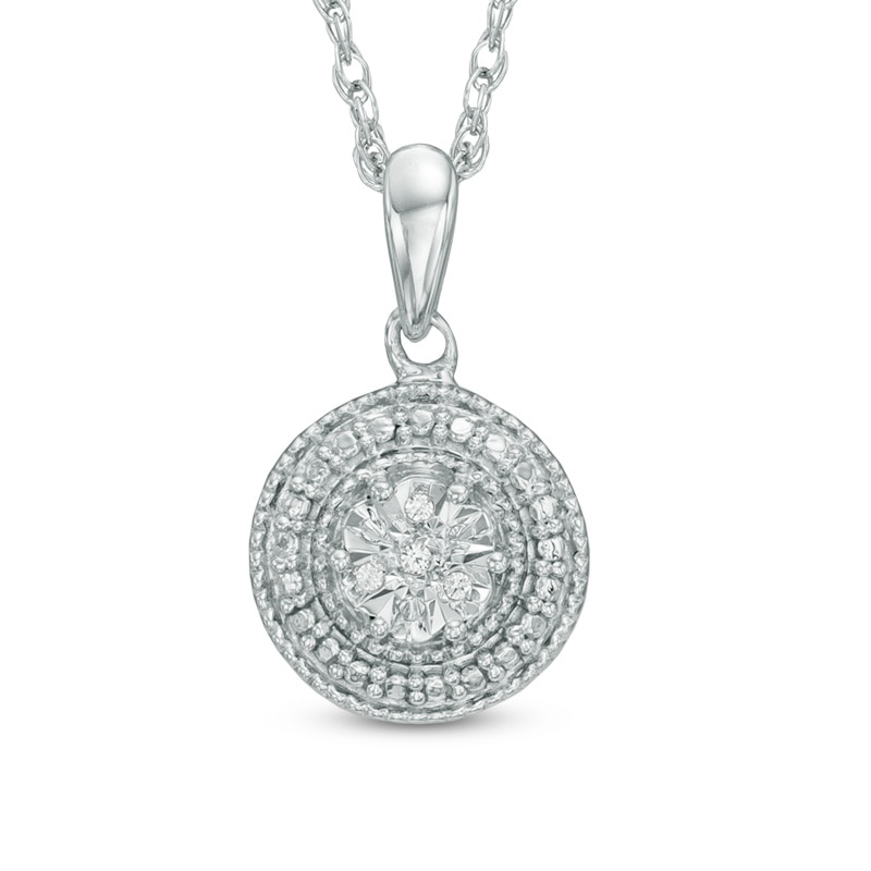 Diamond Accent Beaded Frame Medallion Pendant in Sterling Silver