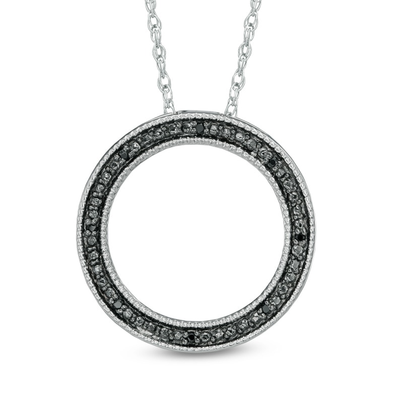 Main Image 1 of Black Diamond Accent Circle Pendant in Sterling Silver