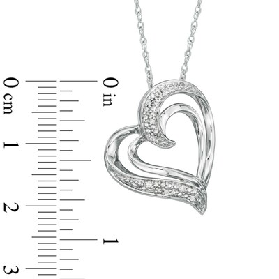 Diamond Accent Layered Tilted Heart Pendant in Sterling Silver