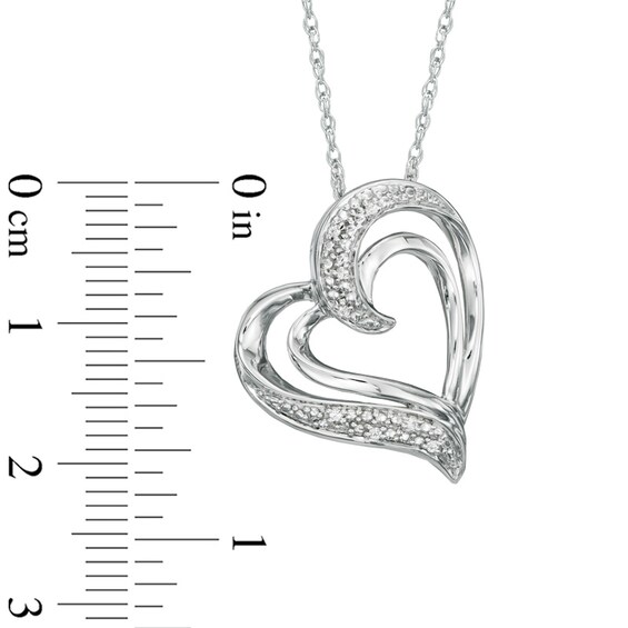 Diamond Accent Layered Tilted Heart Pendant in Sterling Silver