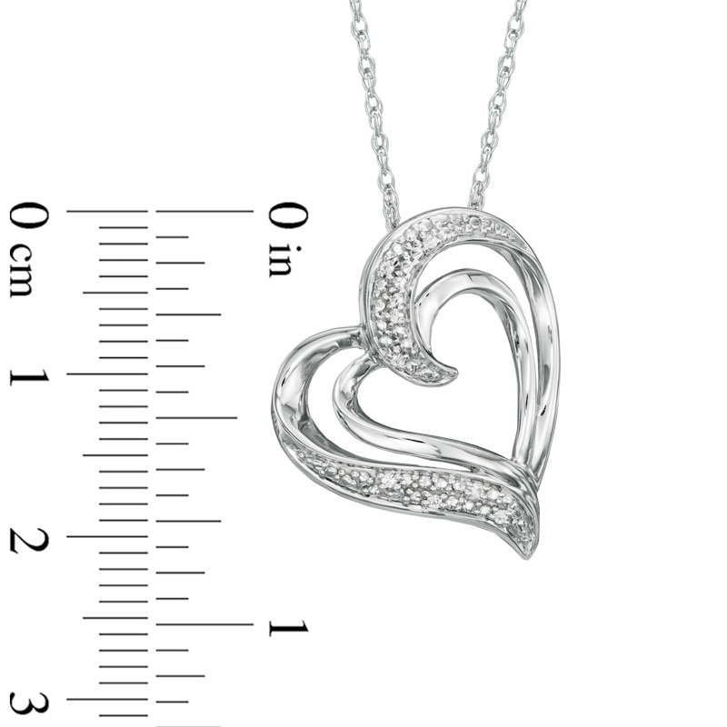 Diamond Accent Layered Tilted Heart Pendant in Sterling Silver