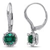 Thumbnail Image 0 of 6.0mm Lab-Created Emerald and 0.09 CT. T.W. Diamond Frame Drop Earrings in 10K White Gold