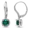 Thumbnail Image 1 of 6.0mm Lab-Created Emerald and 0.09 CT. T.W. Diamond Frame Drop Earrings in 10K White Gold